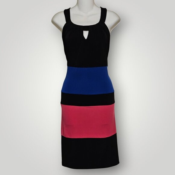 En Focus Studio Women’s 10 Black Sleeveless Cocktail Dress Royal Blue & Fuchsia - Picture 8 of 13